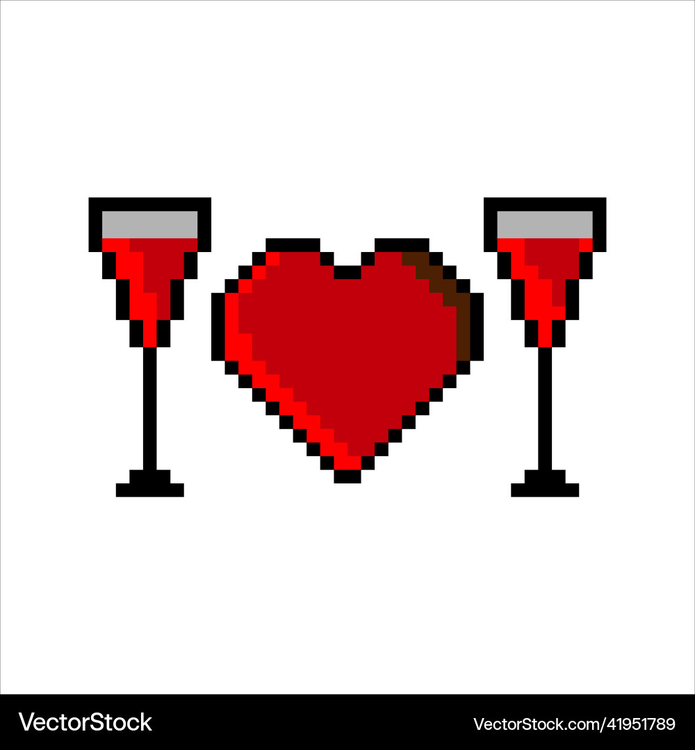 Zwei Gläser Wein und Icon Herz mit Pixel Kunst Zwei Gläser Wein und Icon Herz mit Pixel Kunst vektorbild