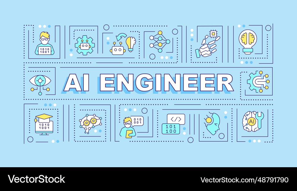 Ai engineer text with colorful thin line icons Ai engineer text with colorful thin line icons vector image