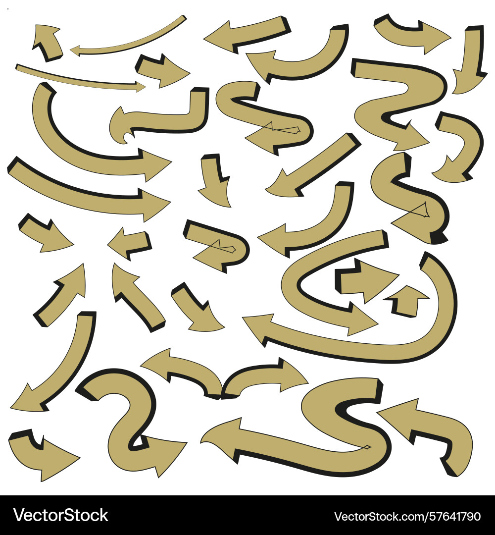 Curved arrow icons flow symbol smooth path shape vector image