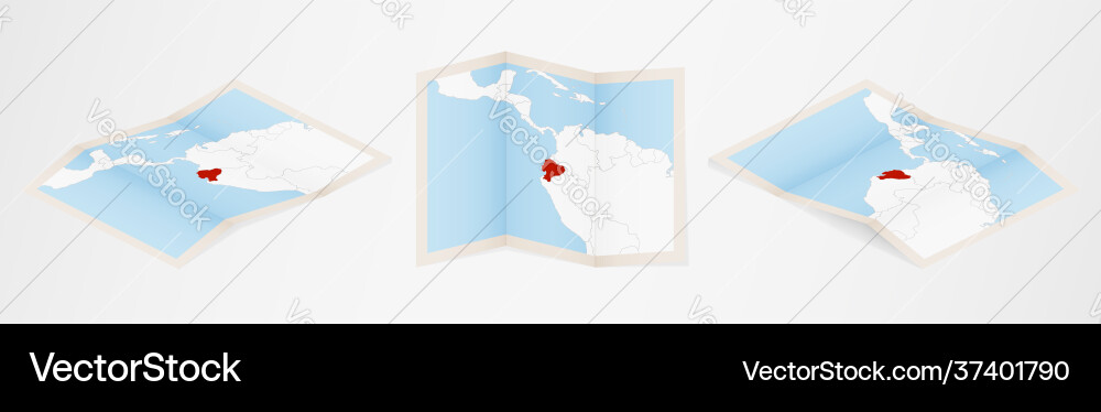 Folded map ecuador in three different versions Vector Image