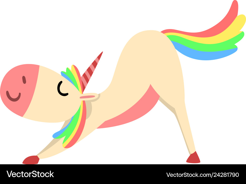 Funny unicorn character with rainbow mane and tail Funny unicorn character with rainbow mane and tail Vector Image