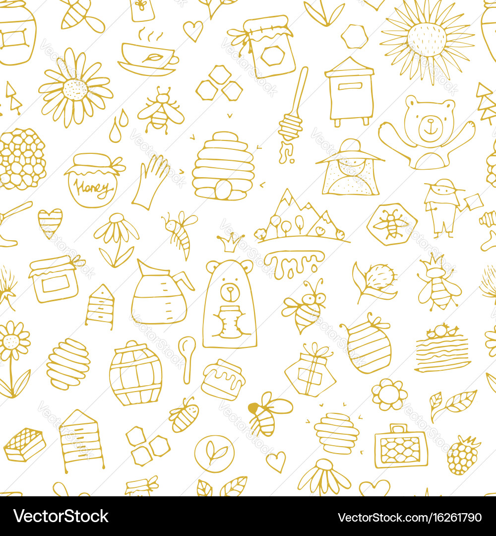 Honey apiary seamless pattern sketch for your vector image