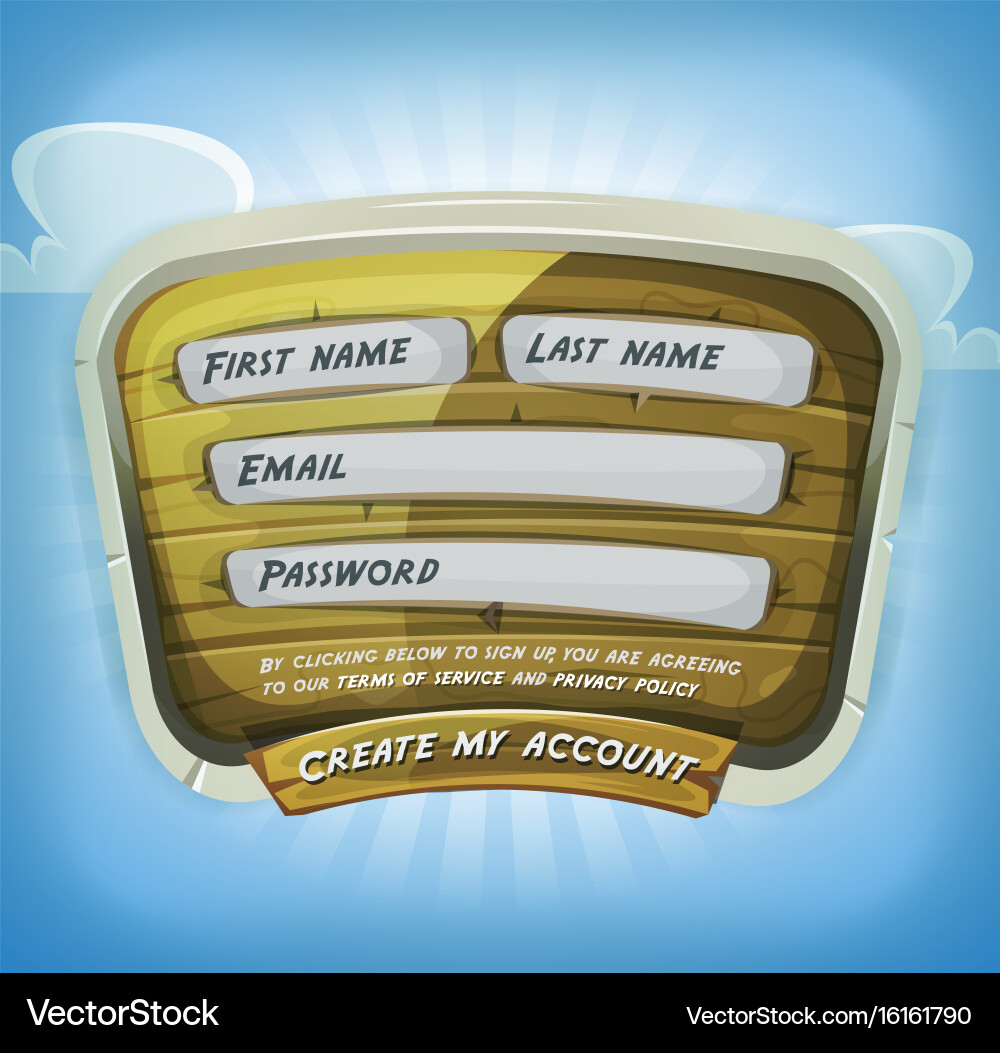 Login form on wood panel for game ui vector image