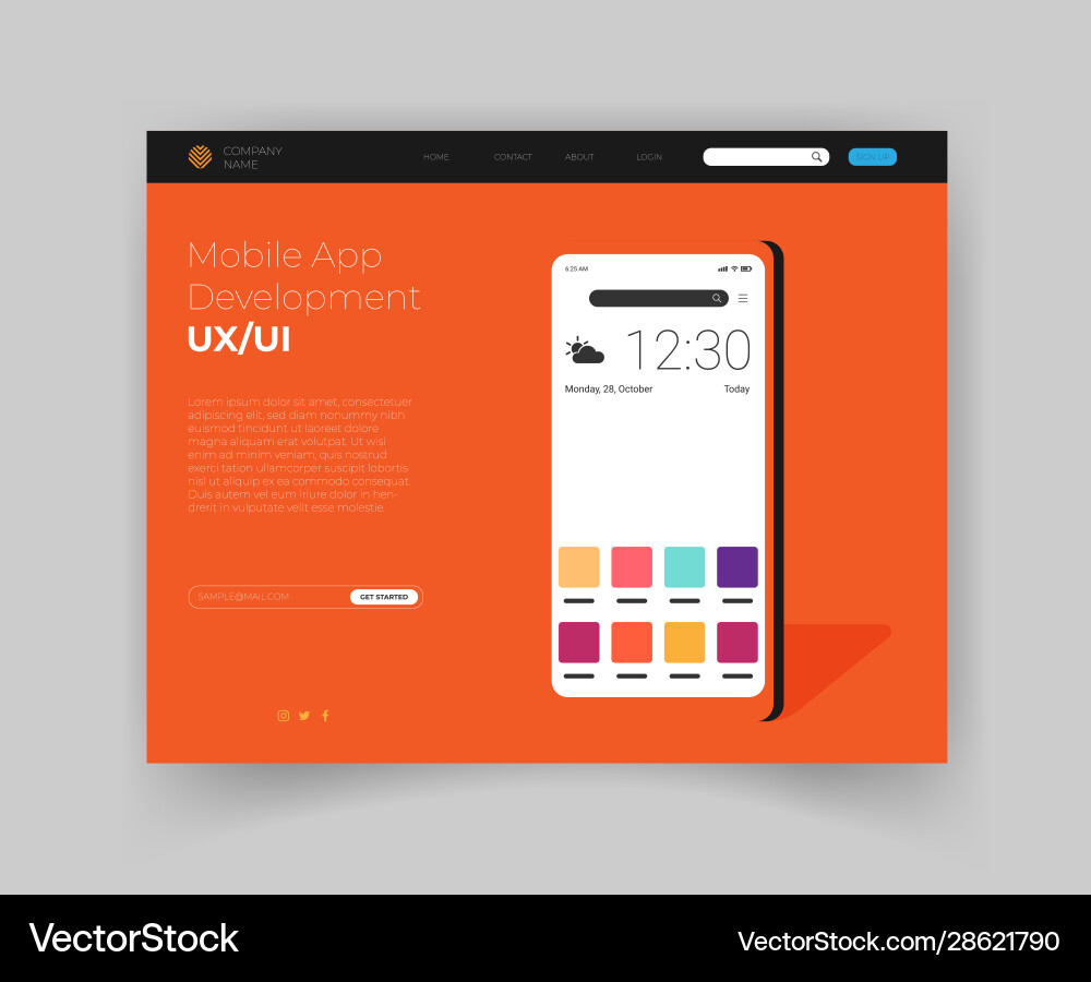 Mobile application interface flat landing page Mobile application interface flat landing page vector image