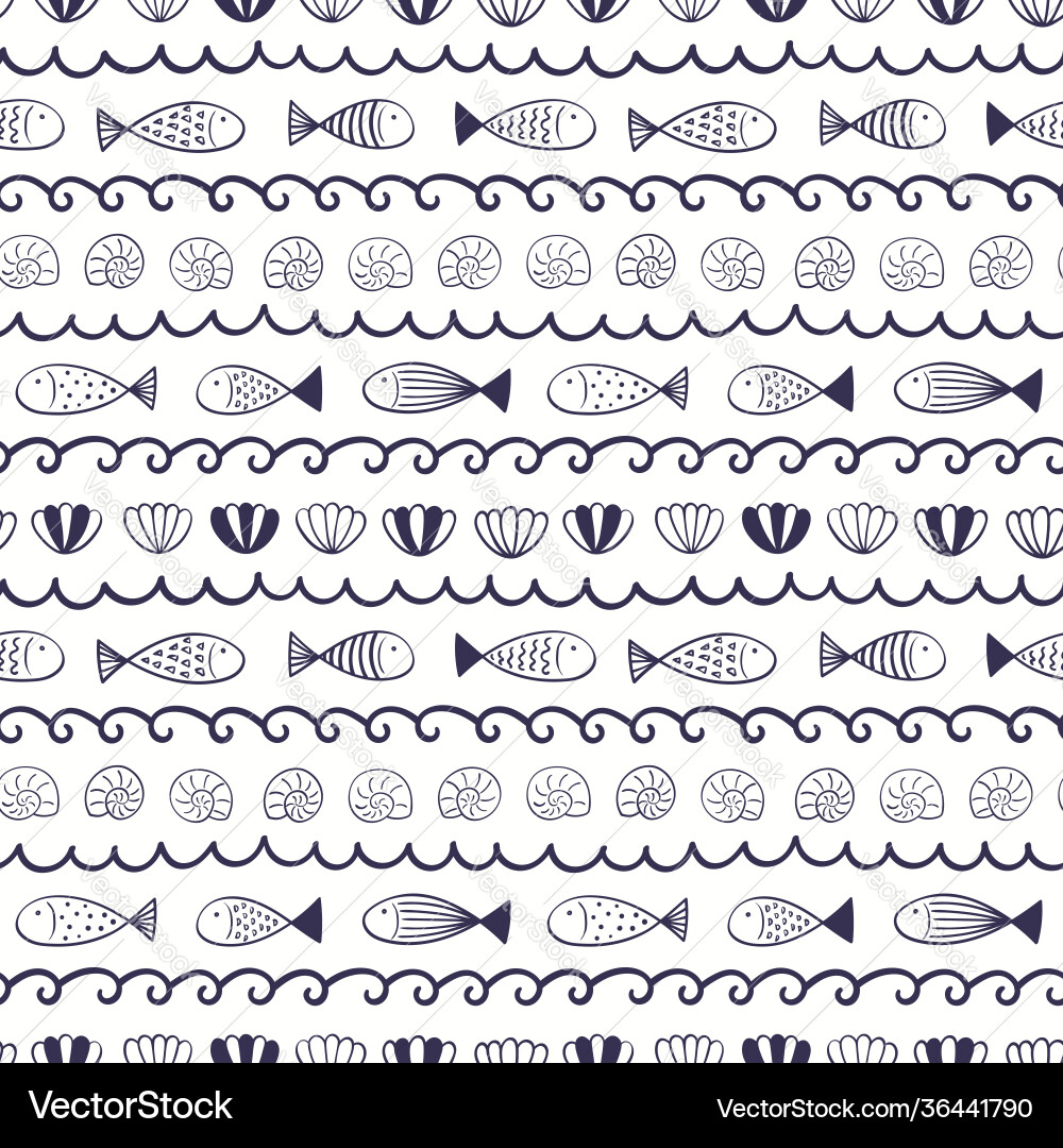 Nautical Waves & Shells Pattern vector image