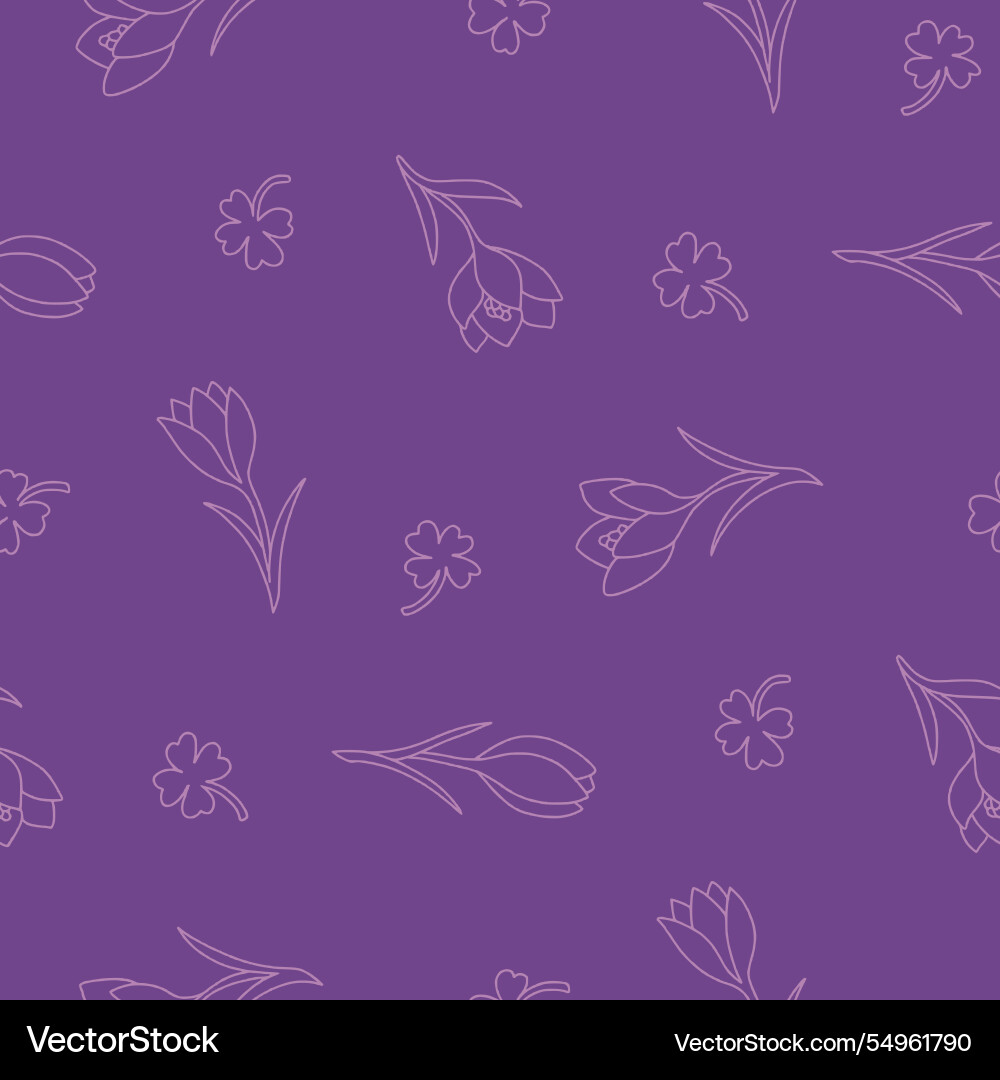 Outline crocus flower clover seamless pattern Outline crocus flower clover seamless pattern vector image