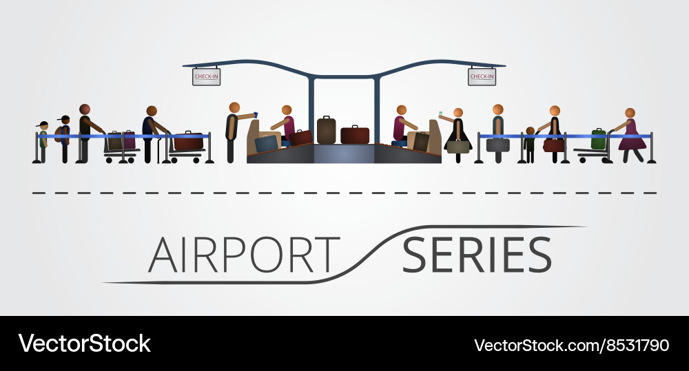 People stand in a queue for the check-in vector image