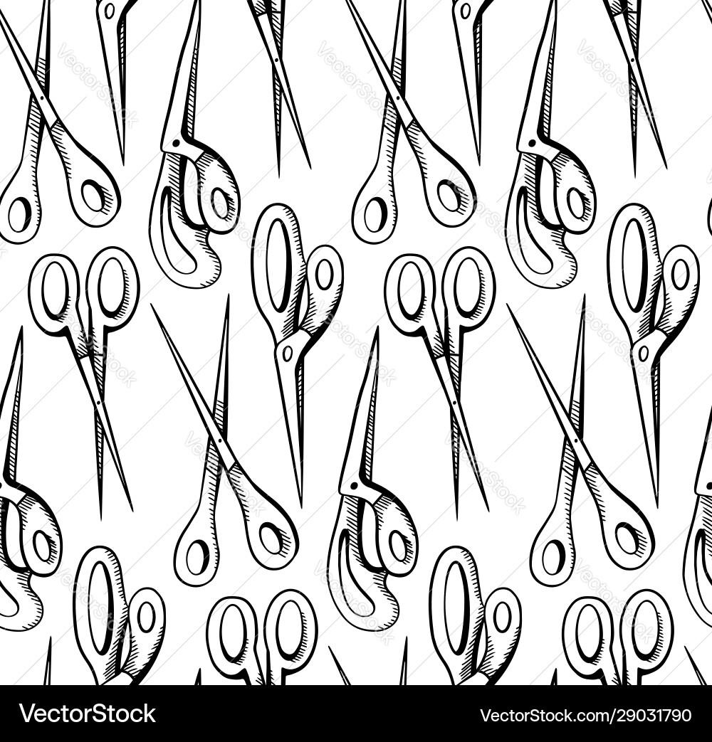 Seamless pattern with sketch scissors and hatching Seamless pattern with sketch scissors and hatching vector image