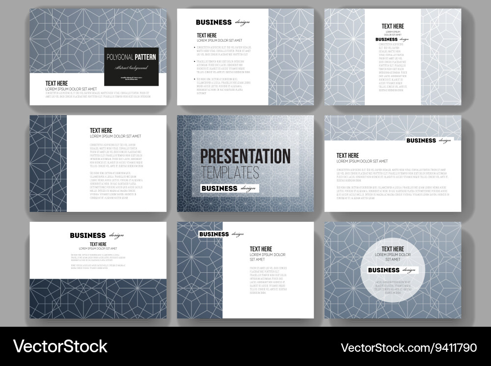 Set of 9 templates for presentation slides Vector Image
