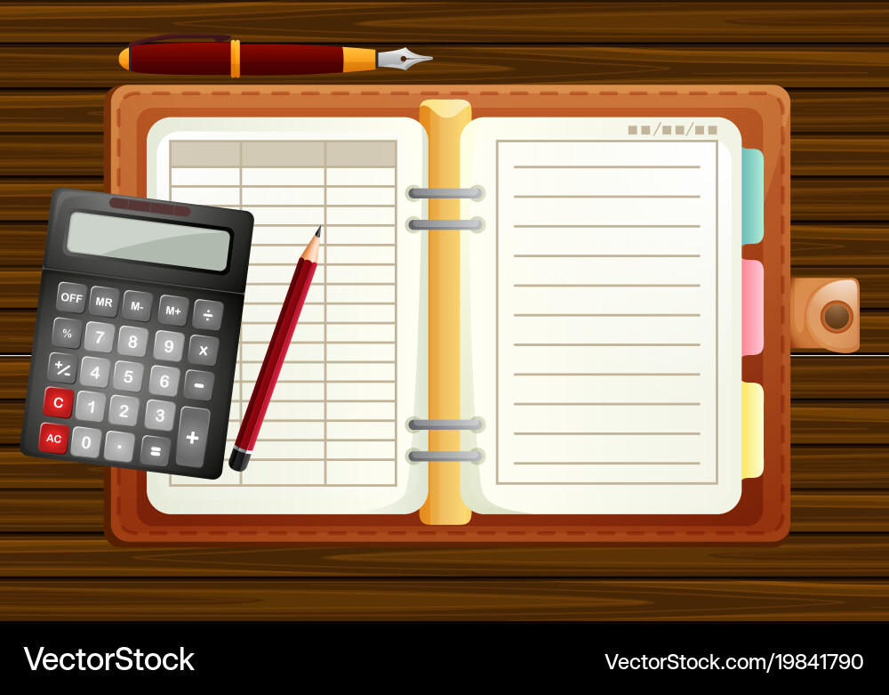 Table setting with organizer and calculator vector image