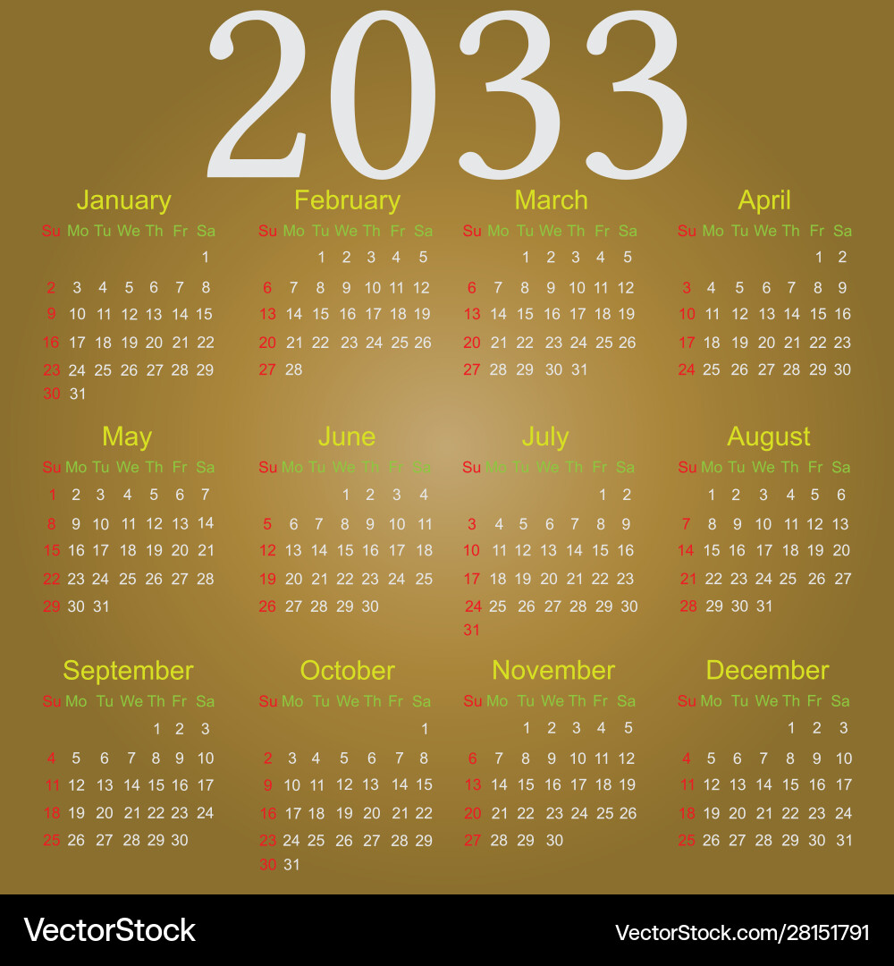 カレンダー 2033年（令和15年）年間カレンダー・暦［PDF・画像］無料ダウンロード