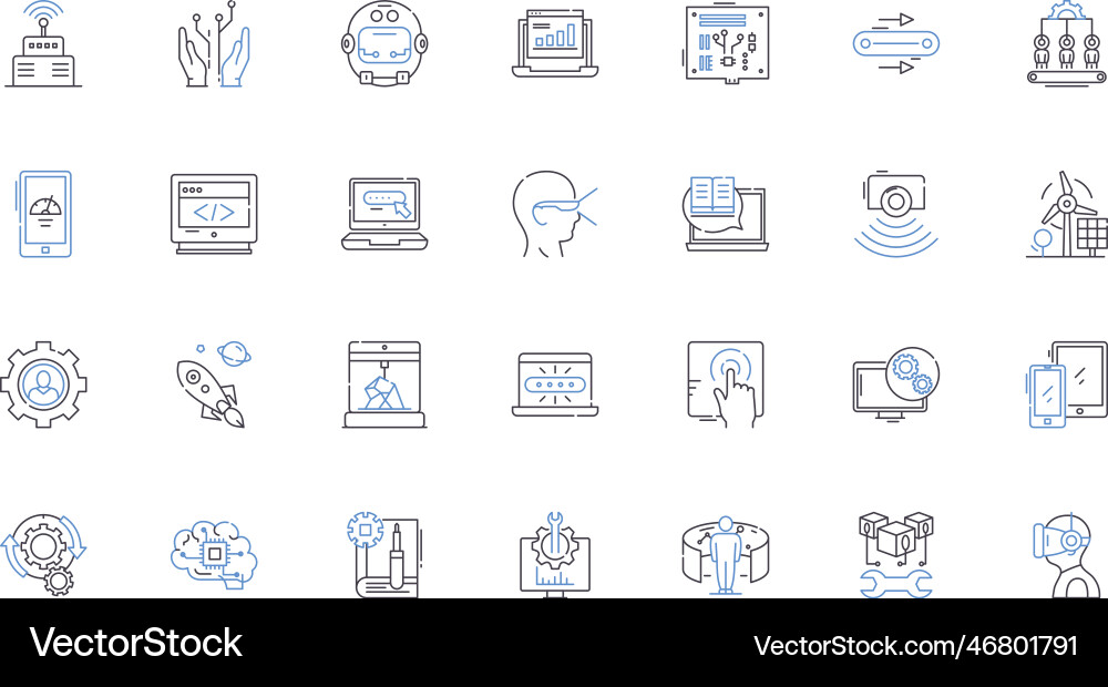 Cyber computing line icons collection vector image