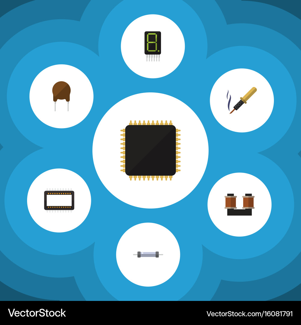 Flat icon technology set of mainframe cpu Vector Image