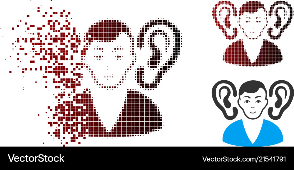 Fractured pixel halftone listener icon Fractured pixel halftone listener icon vector image