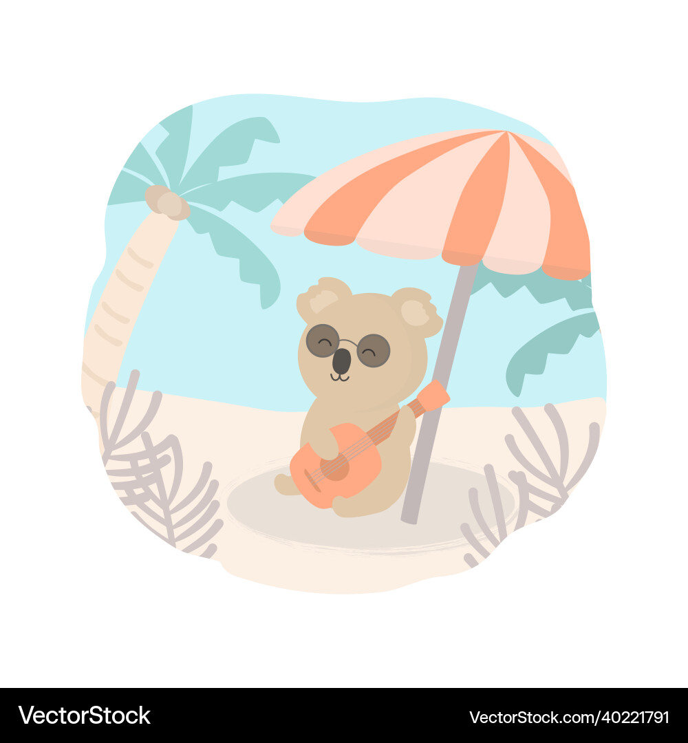 Lovely koala playing guitar under umbrella Lovely koala playing guitar under umbrella vector image