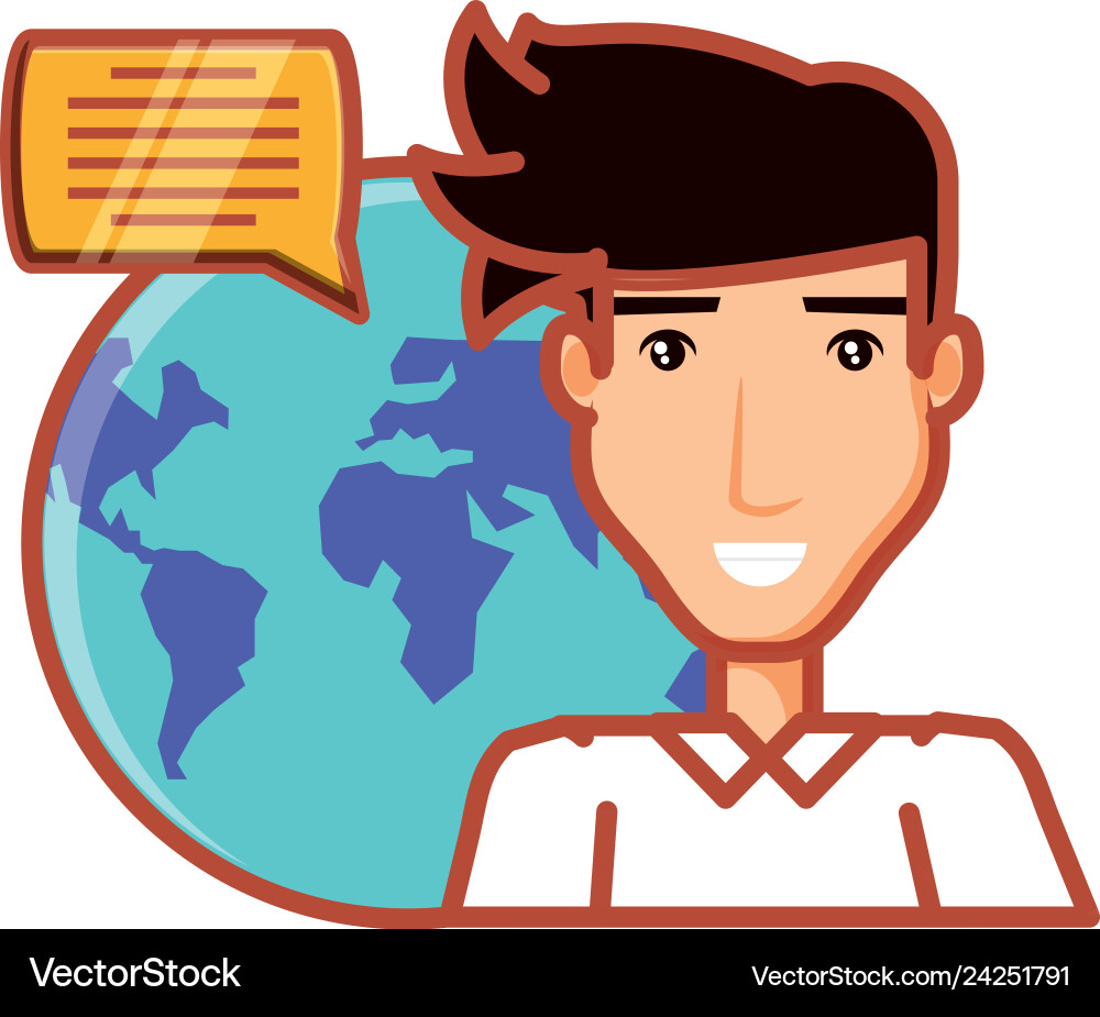 Man and planet earth with speech bubble vector image