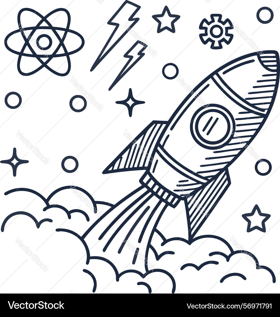 Rocket launch with science symbols space Vector Image