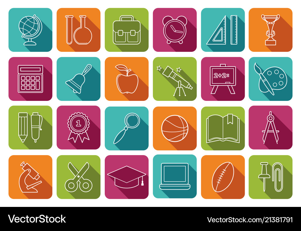 School Icon Set - Multicolored Buttons Vector Image