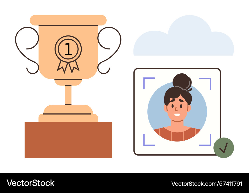 Trophy with number one badge next to profile image vector image