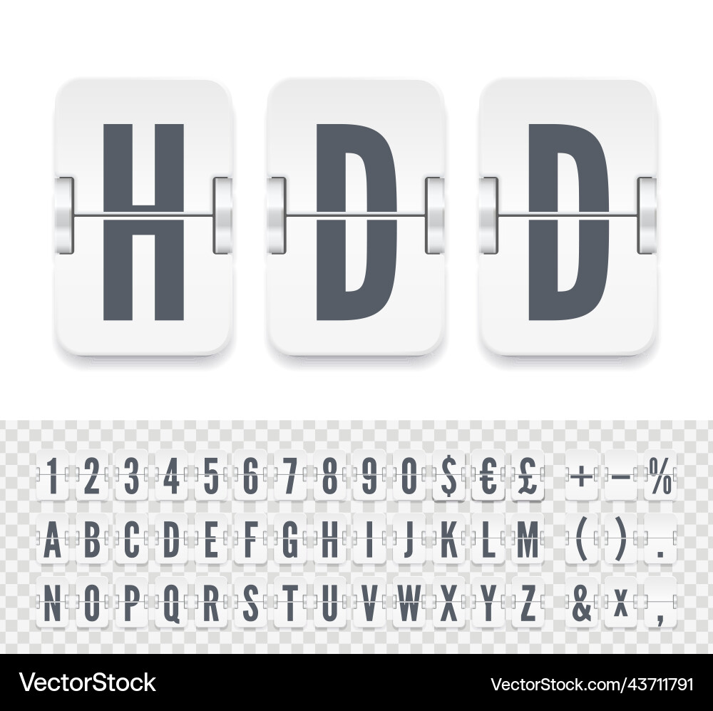 White terminal mechanical scoreboard font White terminal mechanical scoreboard font vector image