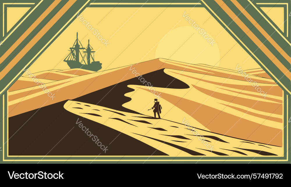 Abstract desert ship journey design generative ai vector image