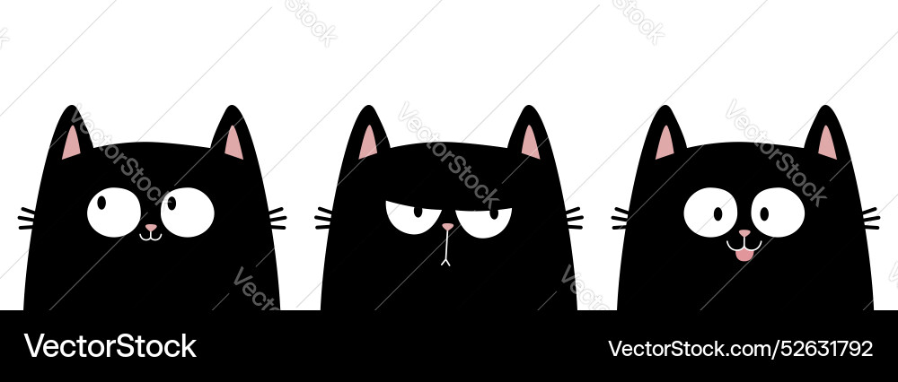 Black cat kitten kitty icon banner set sad happy Black cat kitten kitty icon banner set sad happy vector image