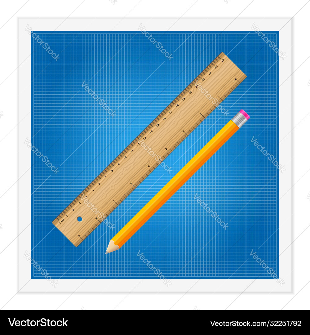 Blueprint and ruler instruments vector image
