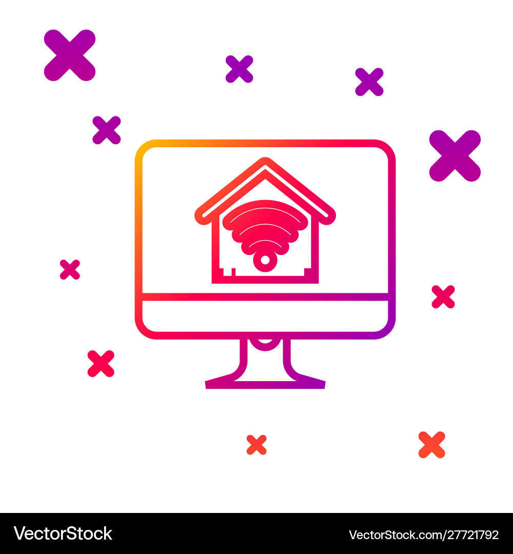 Color line computer monitor with smart home Vector Image