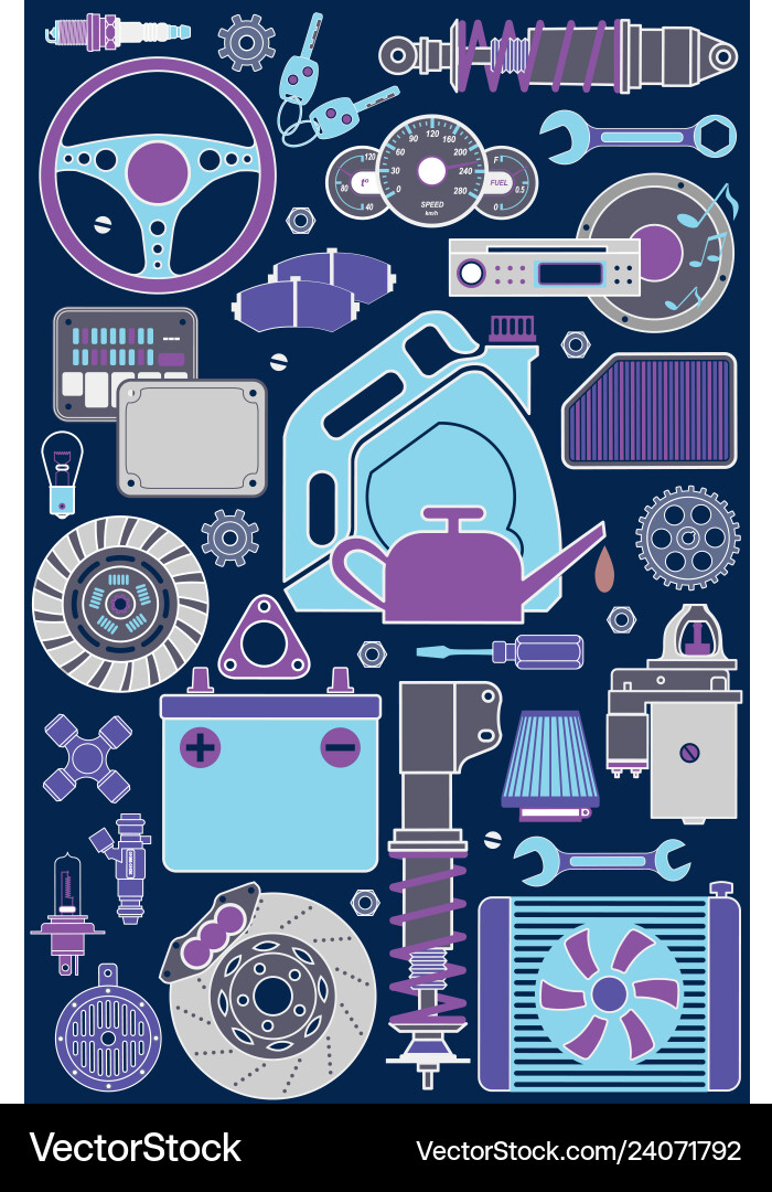 Color set of car parts and elements Color set of car parts and elements vector image