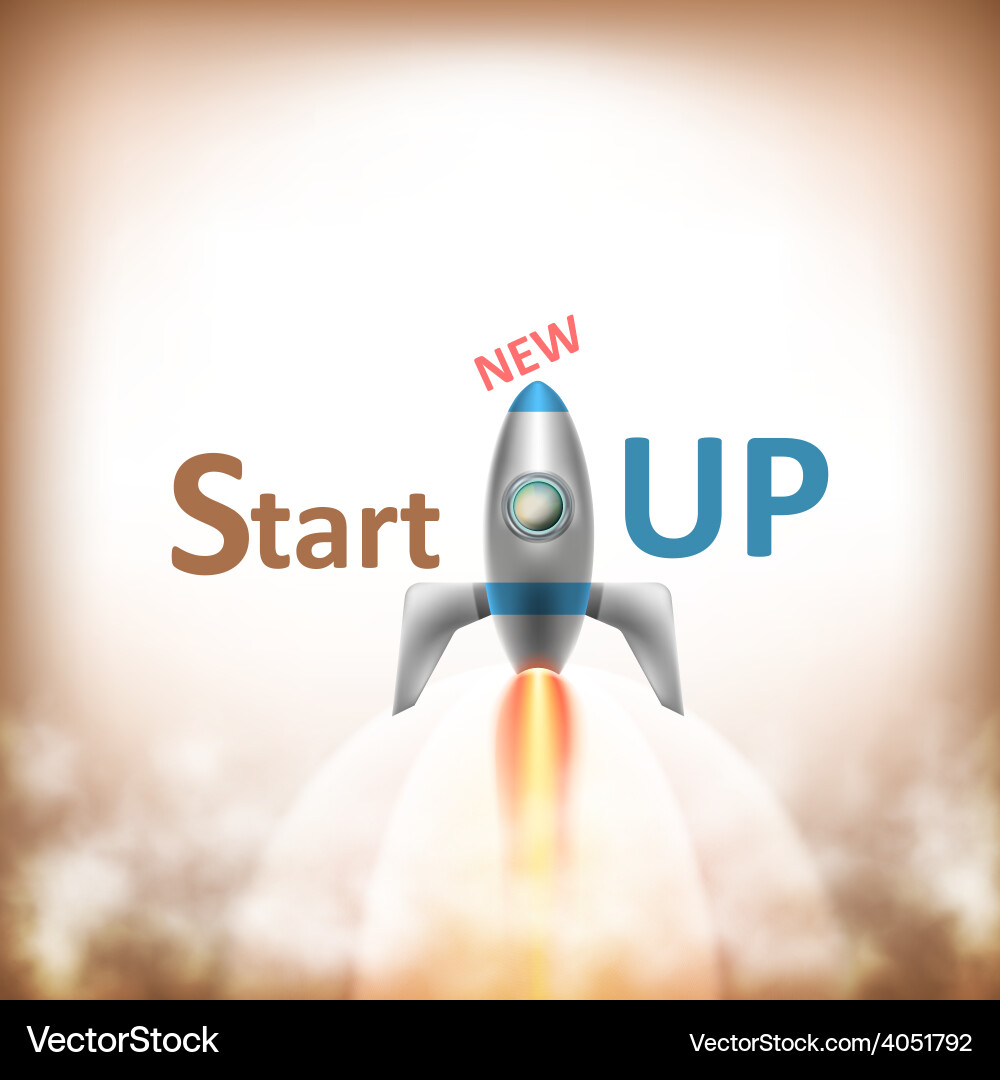 New startup text with flying rocket Vector Image