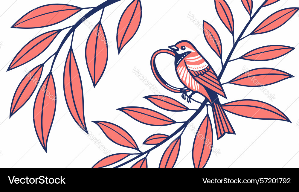 Serene bird on red leafy branch design generative Vector Image