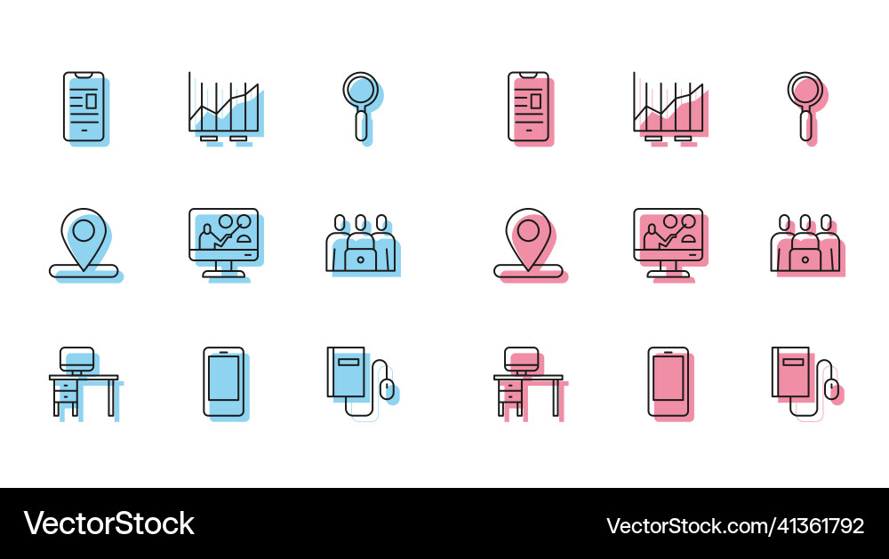 Set line computer monitor and desk mobile phone Set line computer monitor and desk mobile phone vector image