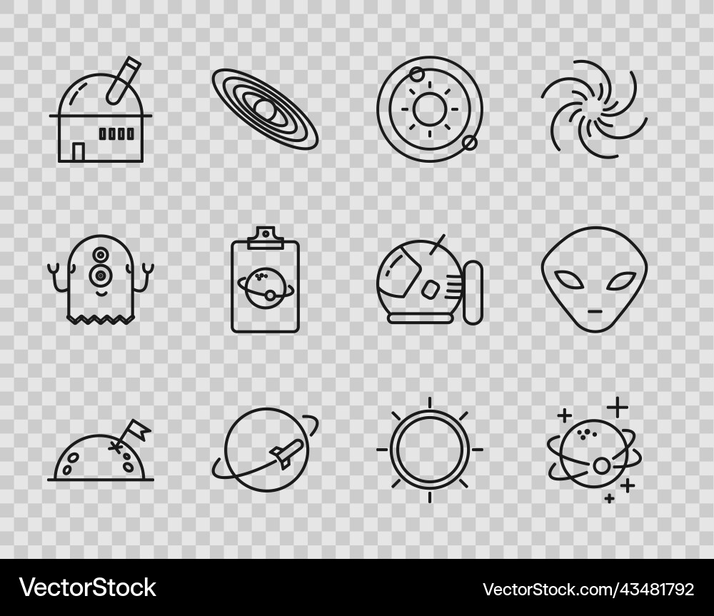 Set line planet with flag solar system Set line planet with flag solar system Vector Image