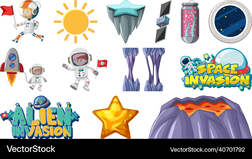 Set of isolated fantasy space game objects Set of isolated fantasy space game objects vector image