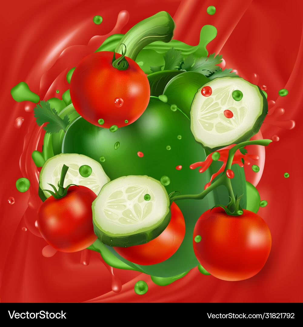 Tomatoes cucumber and pepper on a background Tomatoes cucumber and pepper on a background Vector Image