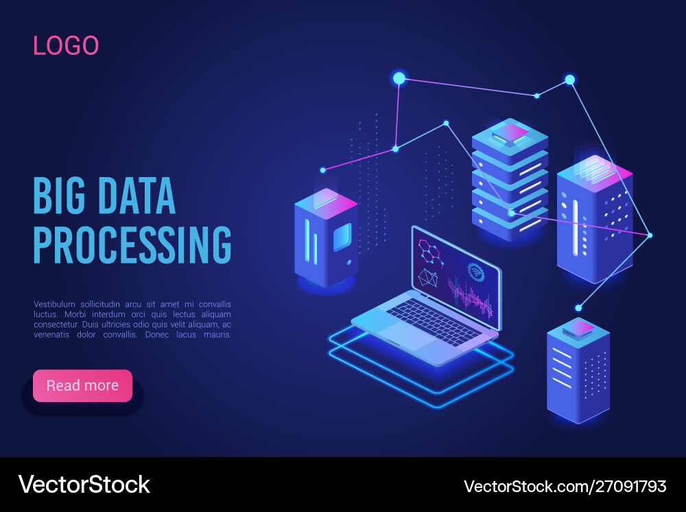 Big data processing and analysing landing page vector image
