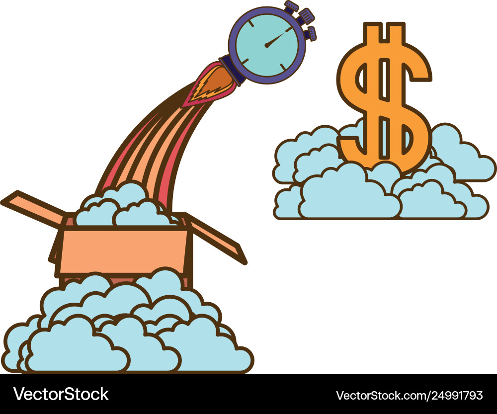 Chronometer with rocket and dollar symbol isolated Vector Image