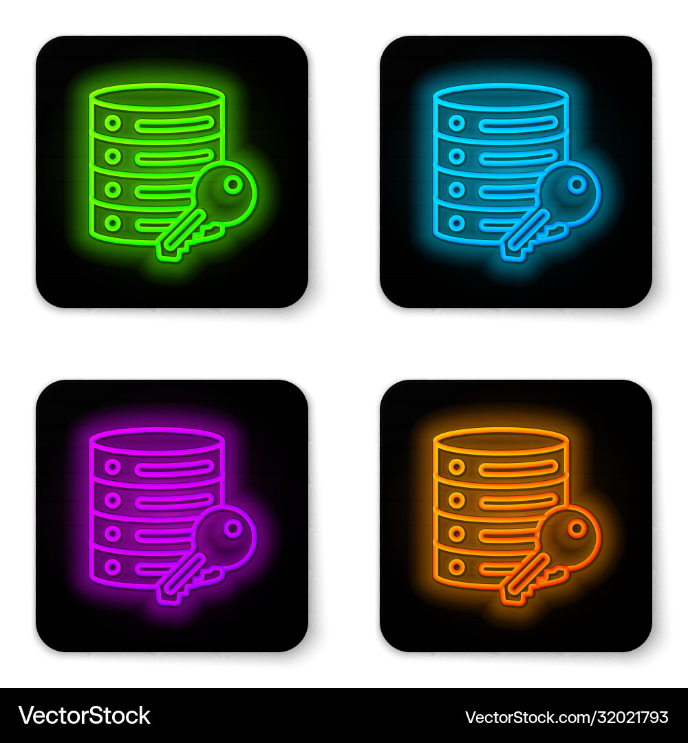 Glowing neon line server security with key icon Glowing neon line server security with key icon Vector Image