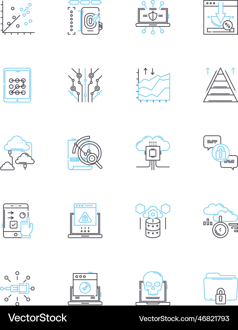 Information security linear icons set encryption Information security linear icons set encryption Vector Image