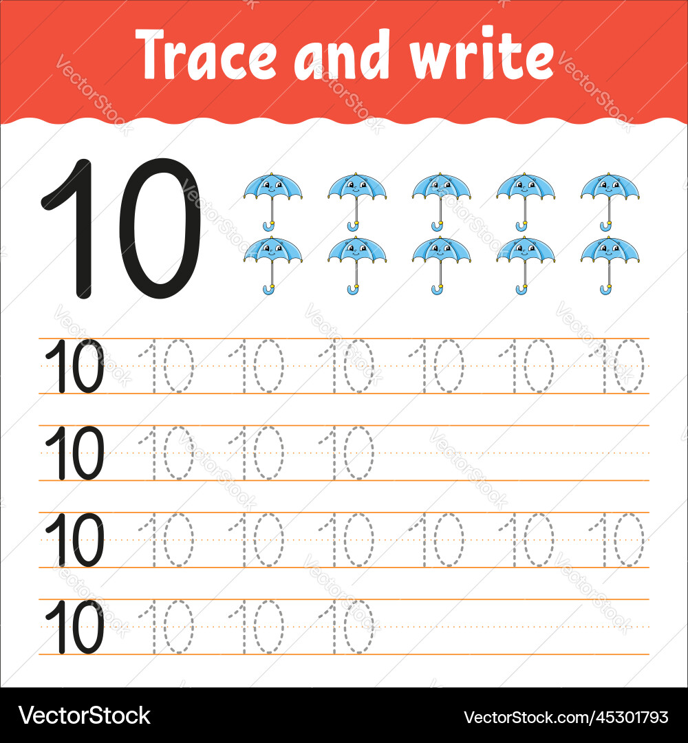 Learn numbers trace and write handwriting Vector Image
