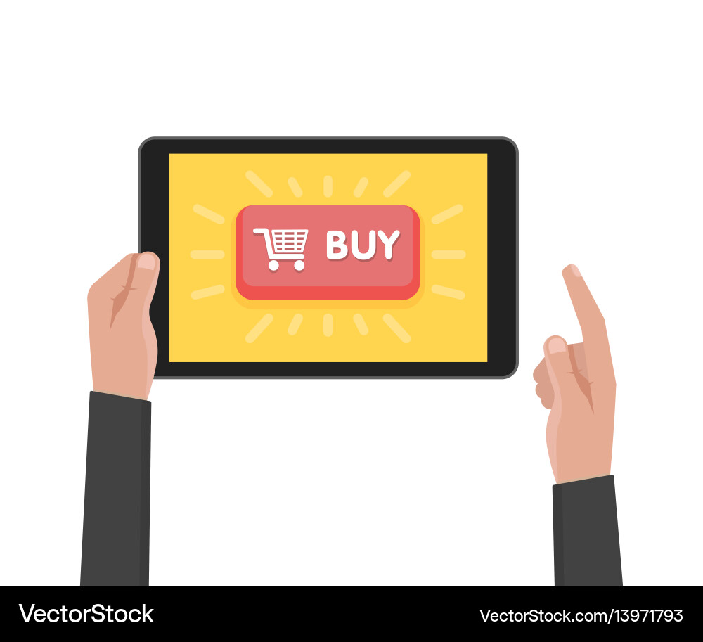 Man hand hold tablet computer with website Man hand hold tablet computer with website vector image