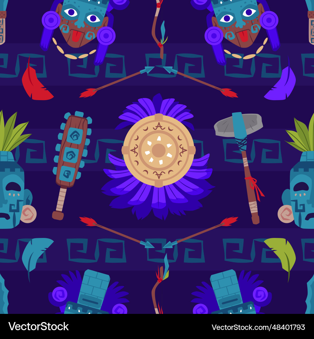 Maya civilization attributes seamless pattern Vector Image