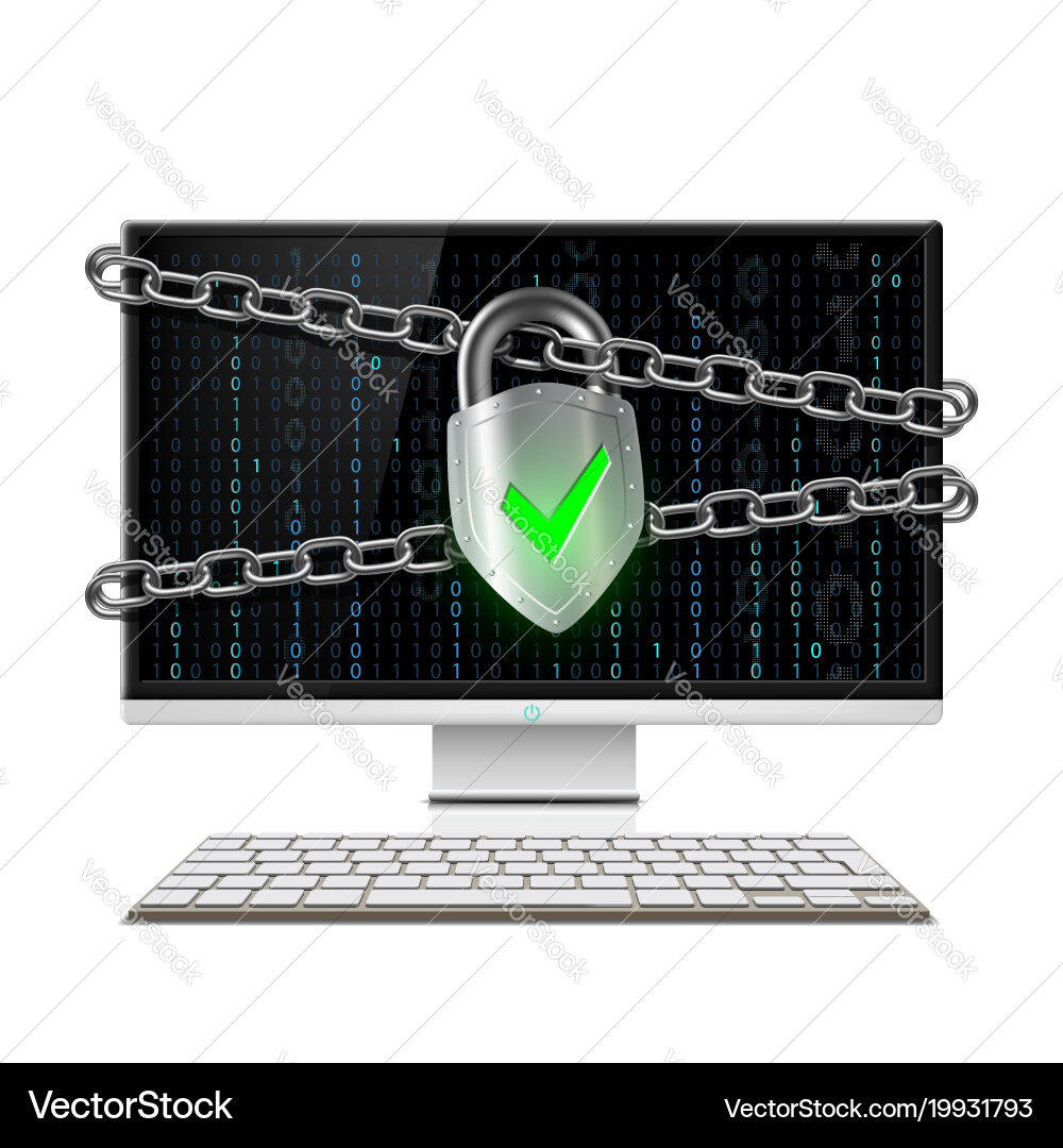 Secure Computer Lock with Chain vector image