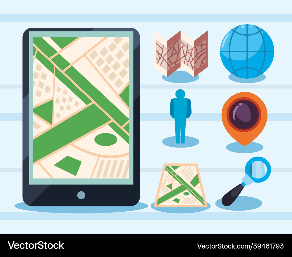 Smartphone with map and location icons Vector Image