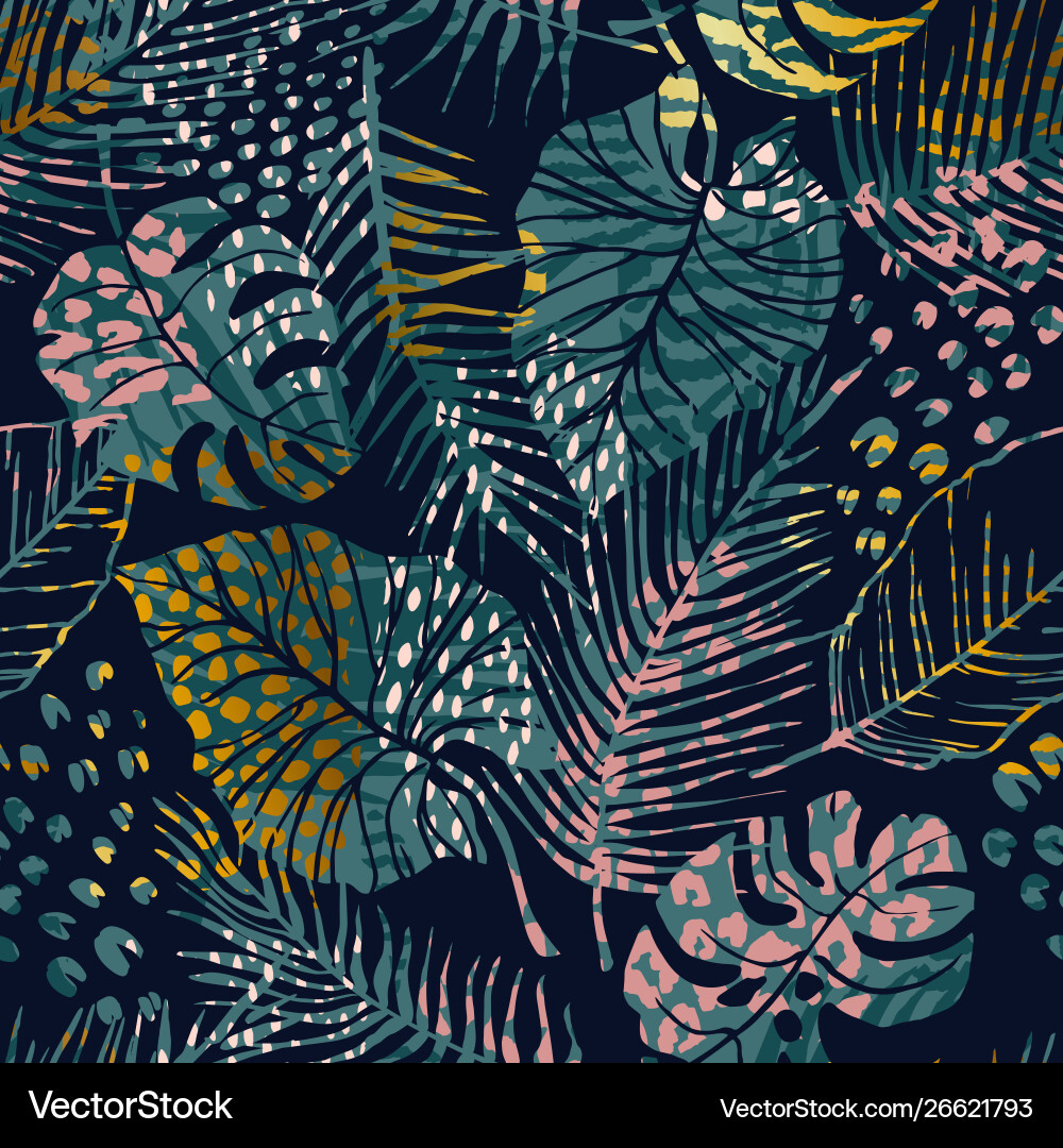 Trendy seamless exotic pattern with tropical Trendy seamless exotic pattern with tropical vector image