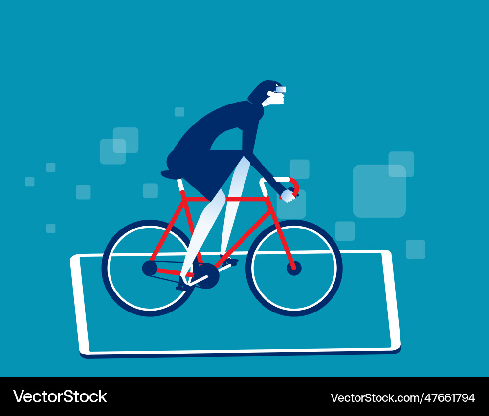 Bicyclist with vr goggles traveling business Vector Image