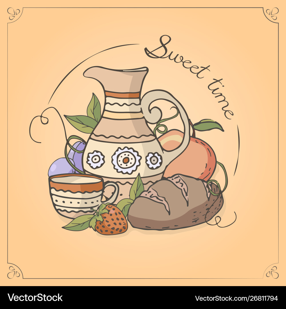 Card sweet time series jug and bread Card sweet time series jug and bread vector image