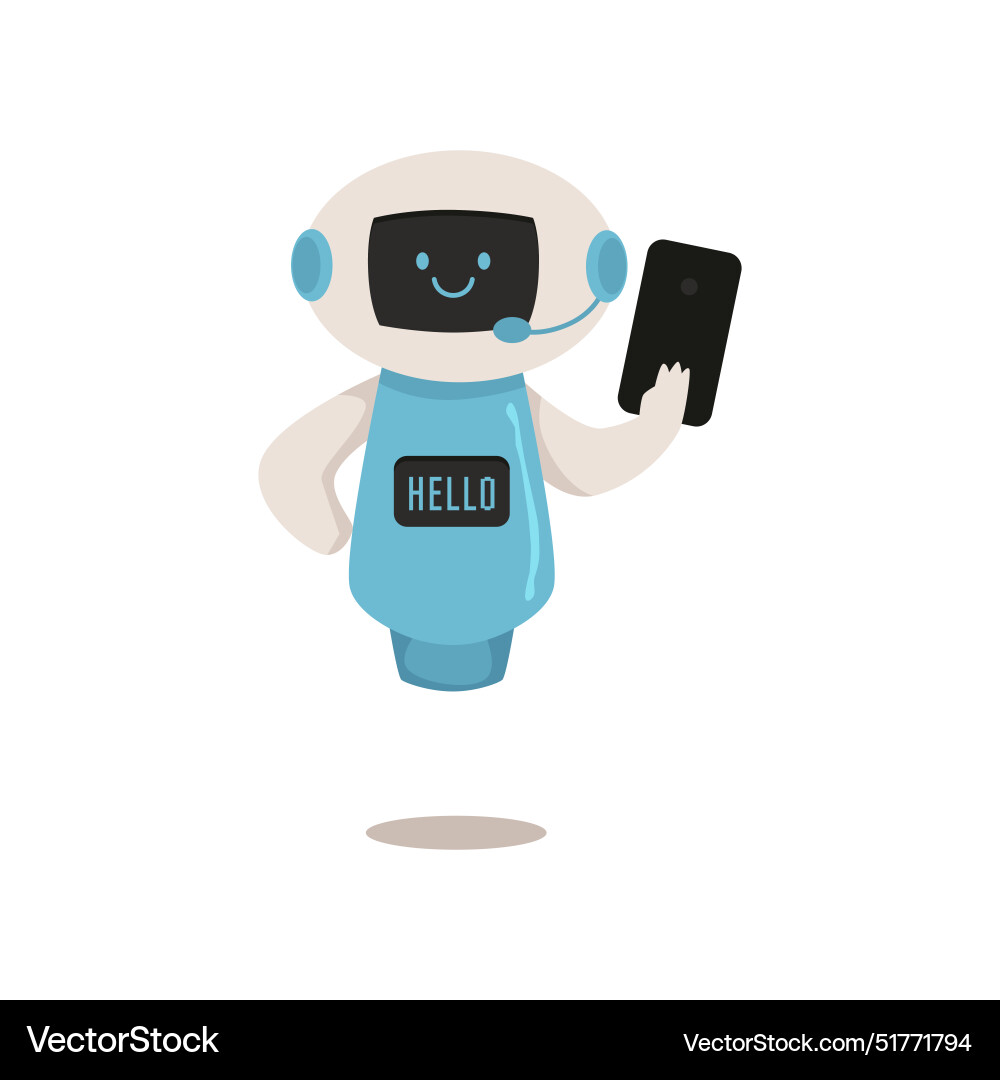 Chatbot robot assistant with smartphone greetings Vector Image