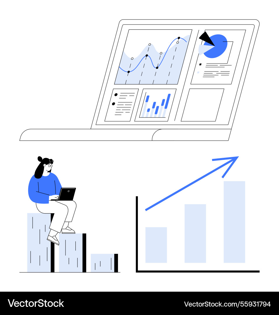 Data analysis process with charts and metrics Vector Image