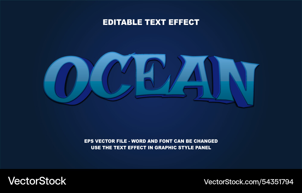 Editable text effect ocean 3d template Editable text effect ocean 3d template vector image